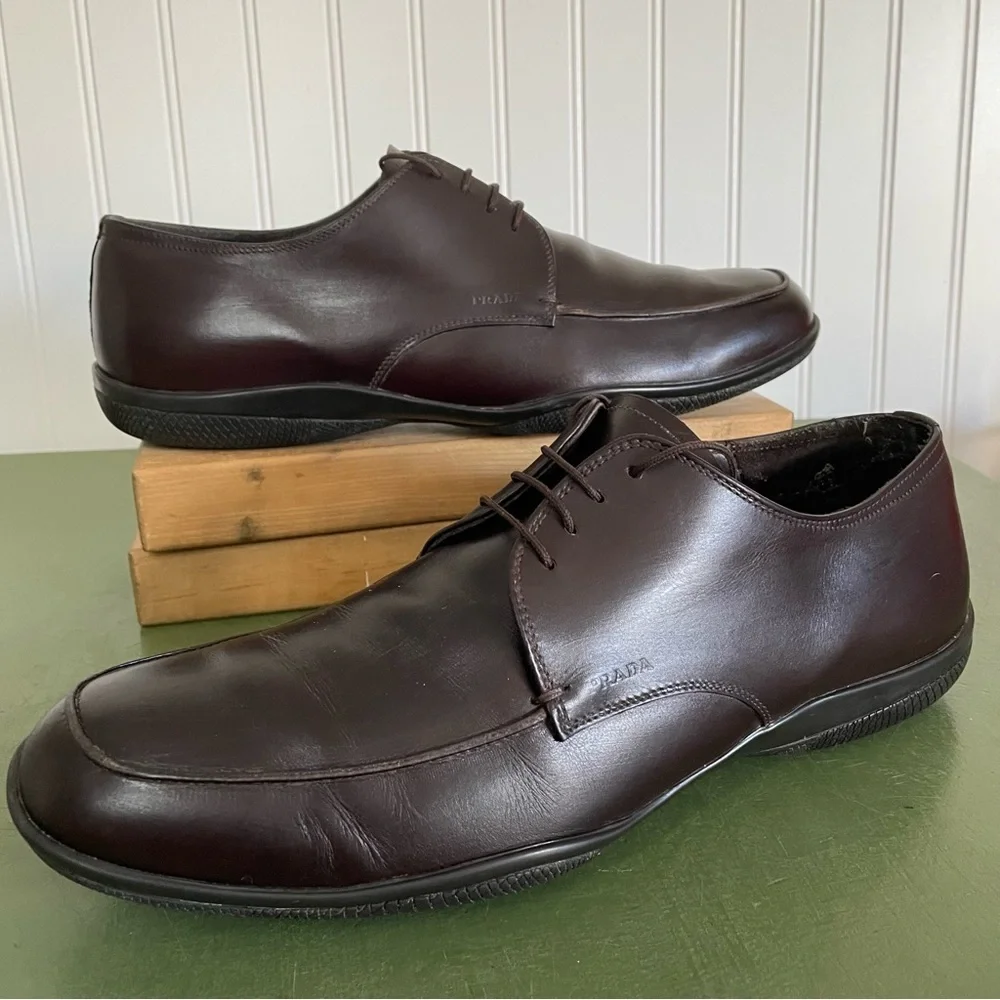 Prada Men's Casual Moc-Sewn Oxfords in Chocolate Brown *Italy*
